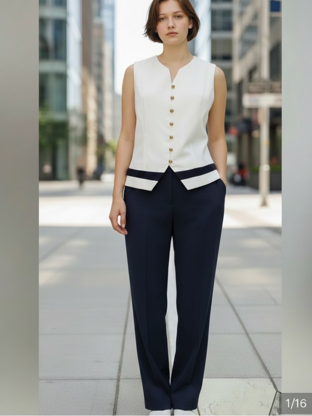 Sailor Outfit - Sleeveless White &  Black Gold Buttons -Matching Black Pants NWT